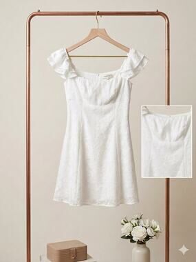 Wild Fable White Floral Lace Mini Dress Off Shoulder Bridal Graduation NWT S